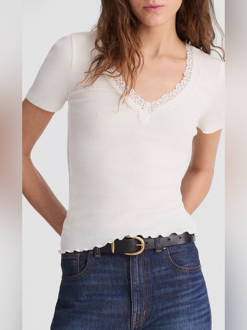 New! Madewell Lace Trim V Neck Top